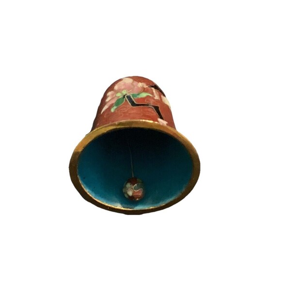 VTG Cloisonné Enameled Brass Bell Floral Design Brown Gold Toned Trim 2” High - Picture 11 of 12